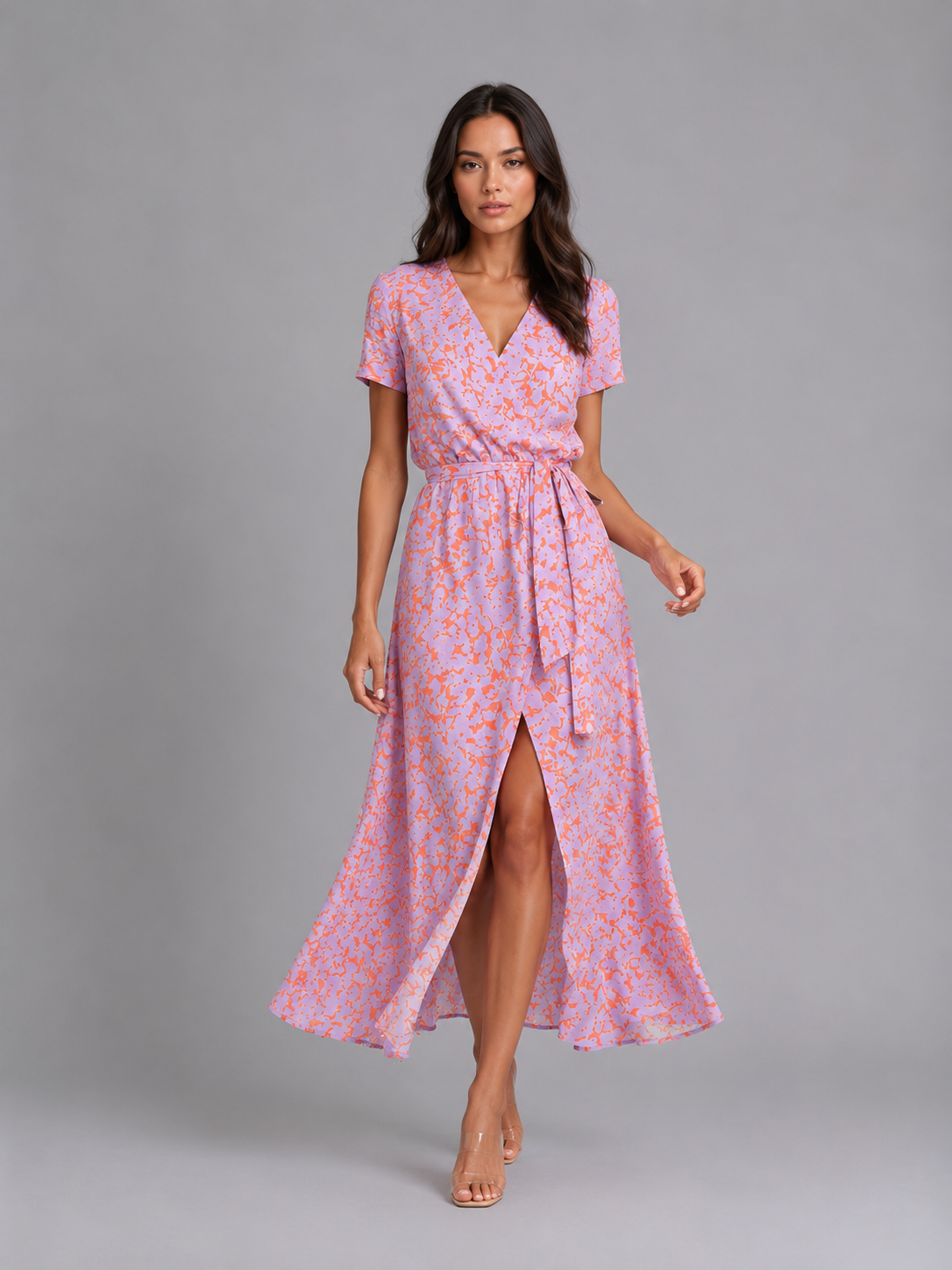 Floral Tie Waist Women's Wrap Midi Dress