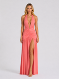 Halterneck Ruched Women's Maxi Dress