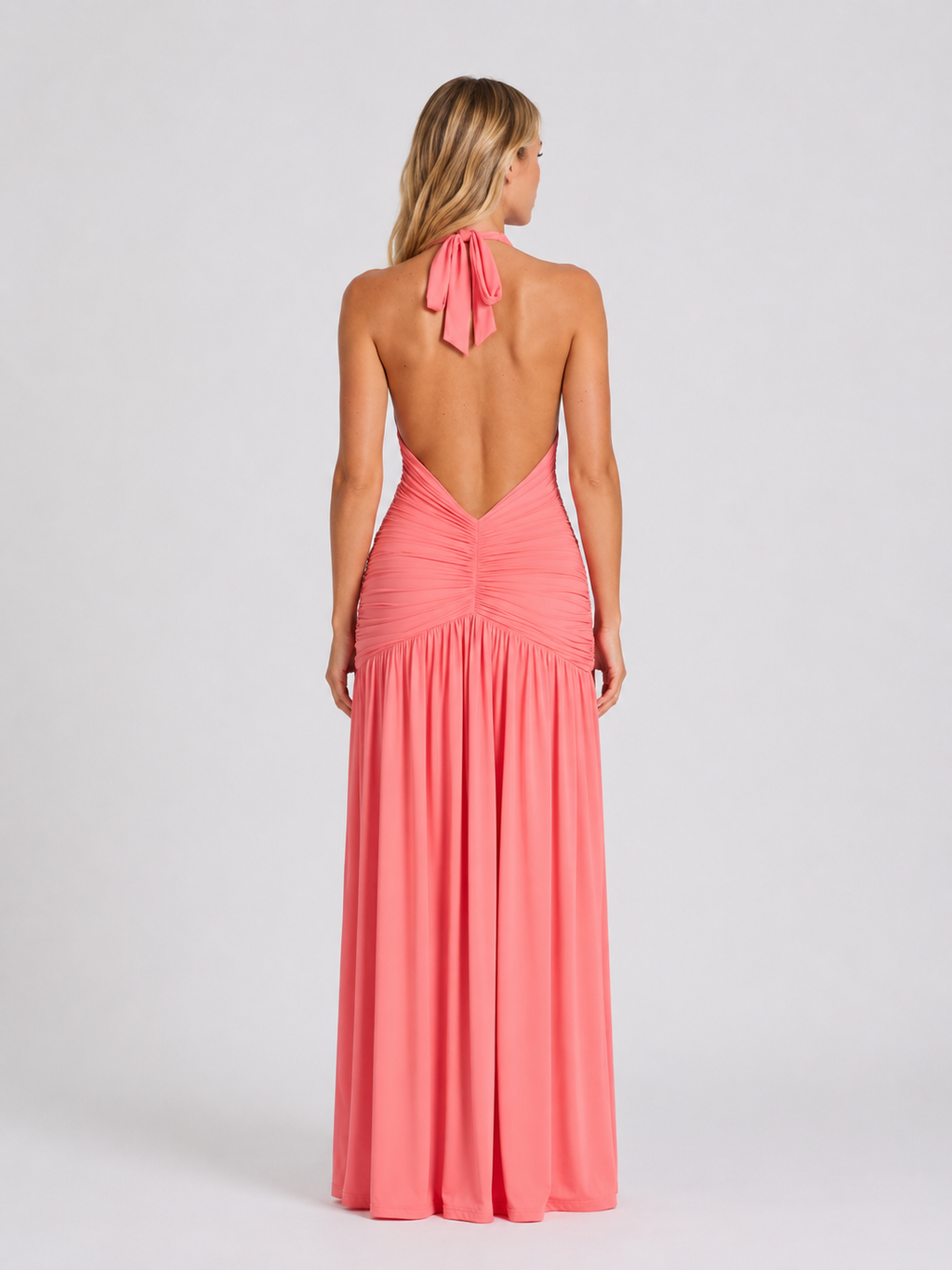 Halterneck Ruched Women's Maxi Dress