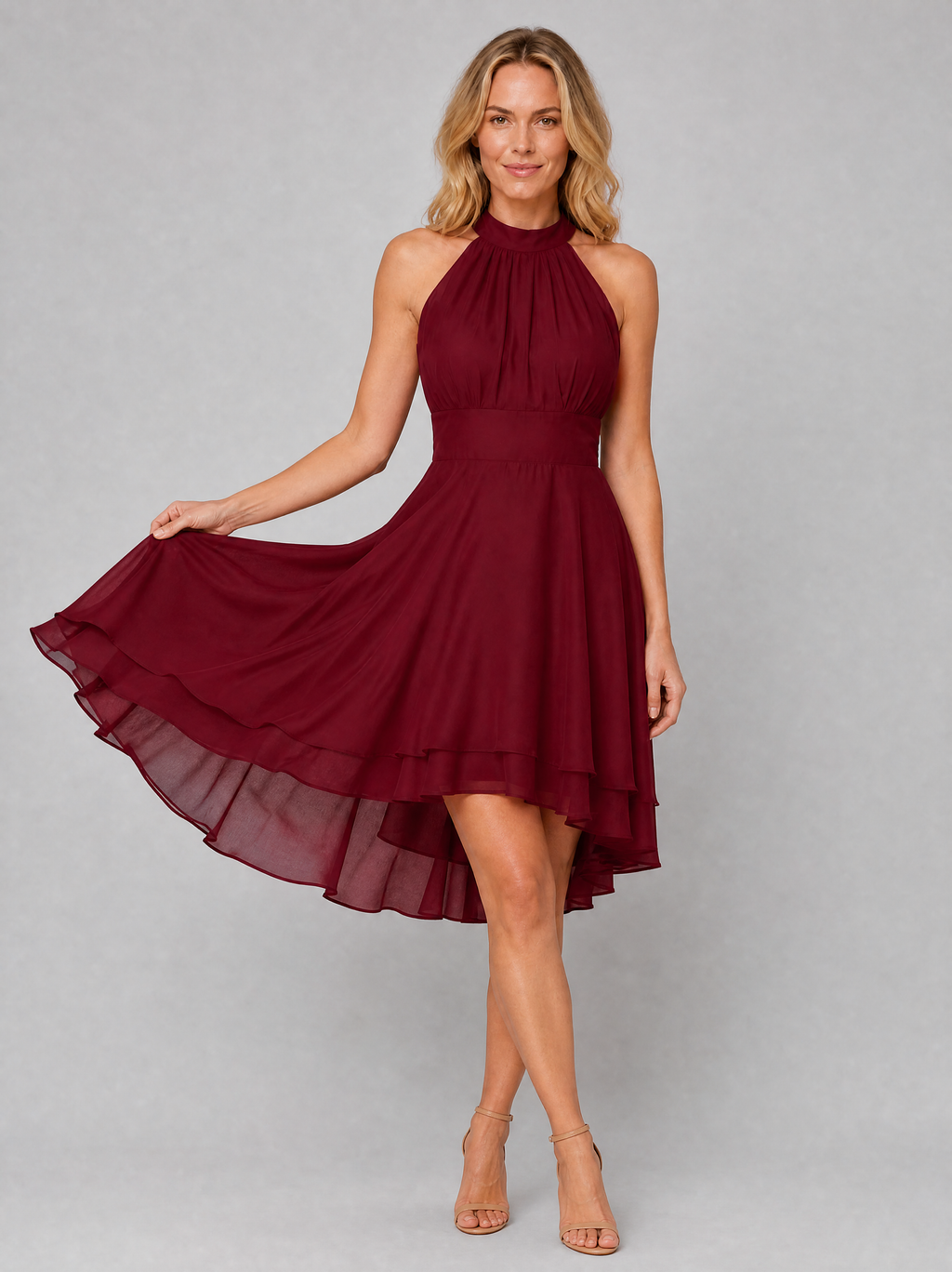 Halter Neck Chiffon Women's Wedding Guest Dress