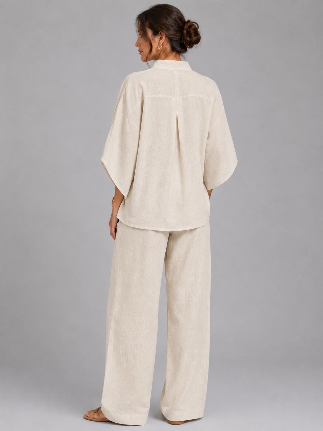 Linen Style Relaxed Wide-Leg Women's Set