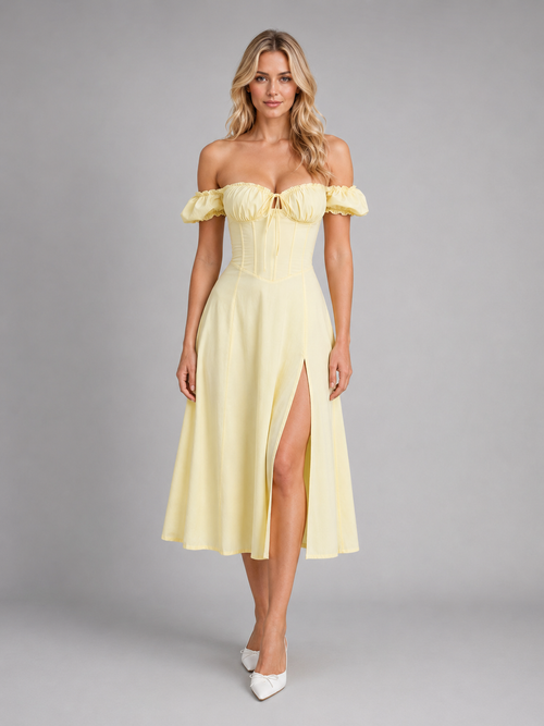 Milkmaid Corset Split Women's Midi Dress