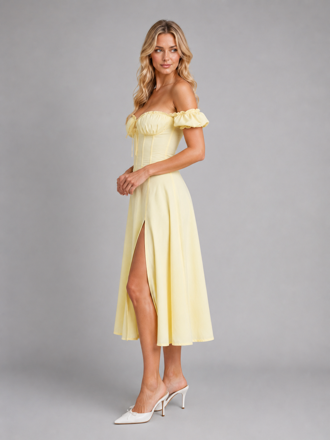 Milkmaid Corset Split Women's Midi Dress