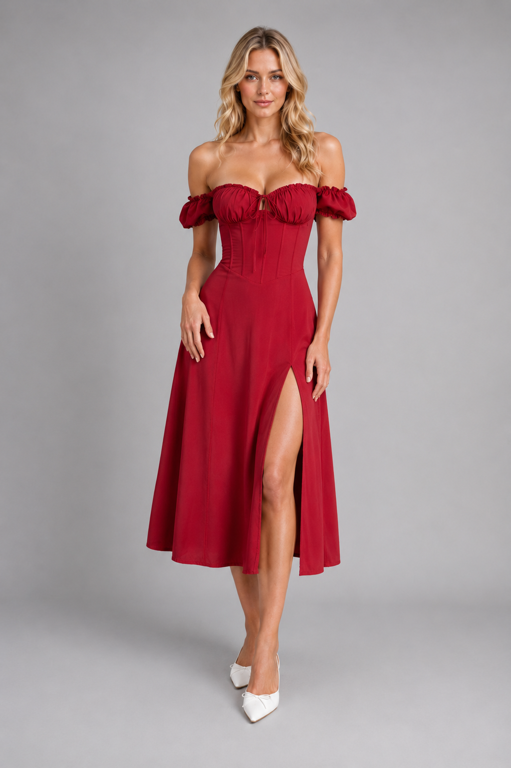 Milkmaid Corset Split Women's Midi Dress