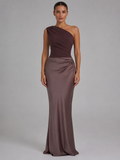 One-Shoulder Satin Feel Women's Maxi Dress