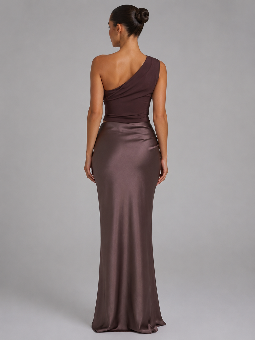 One-Shoulder Satin Feel Women's Maxi Dress