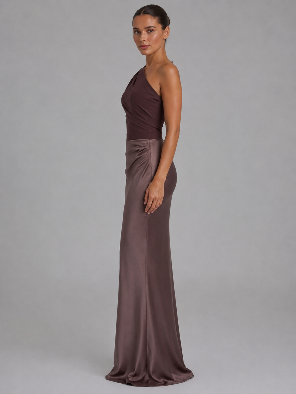One-Shoulder Satin Feel Women's Maxi Dress