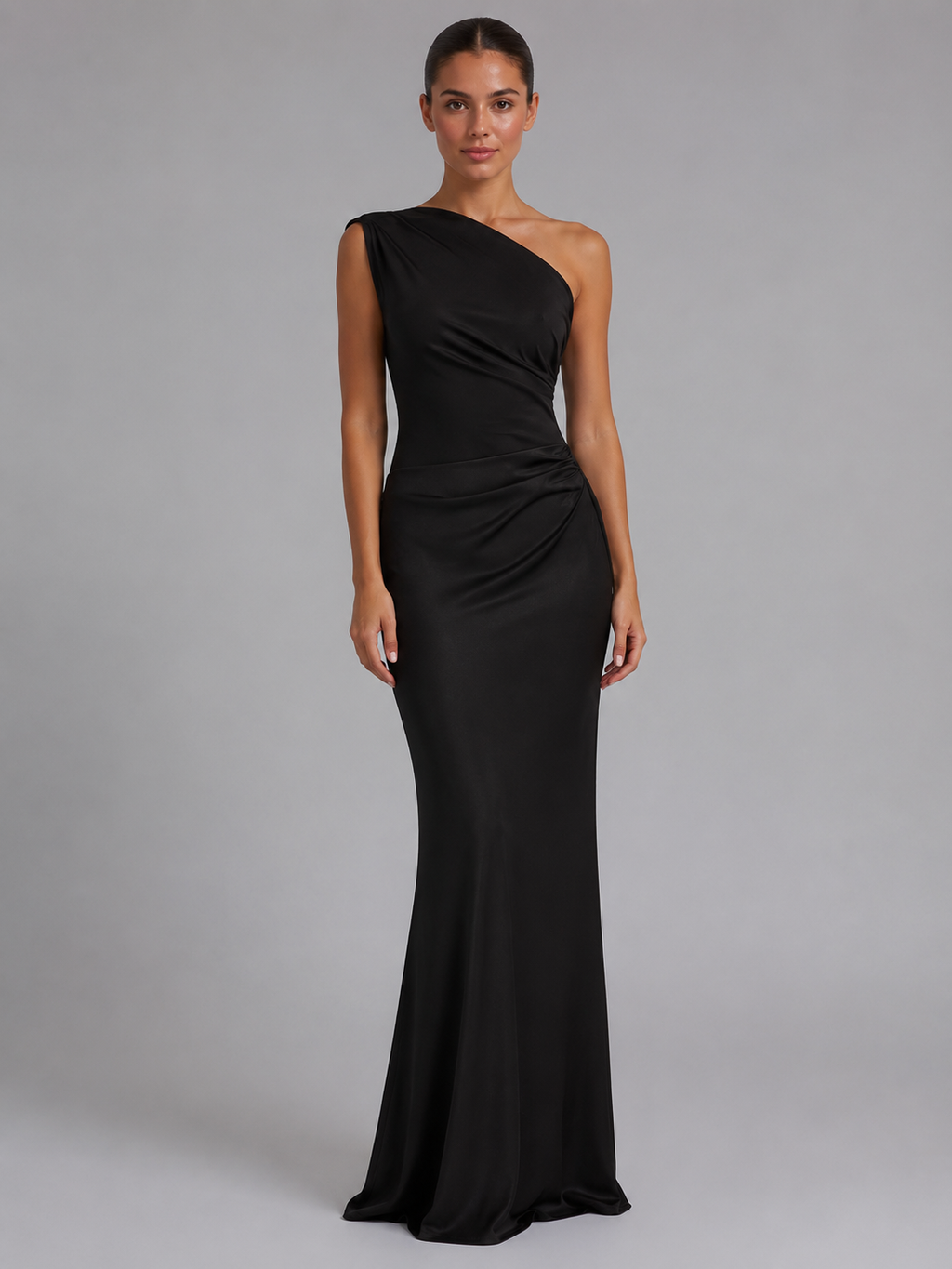 One-Shoulder Satin Feel Women's Maxi Dress