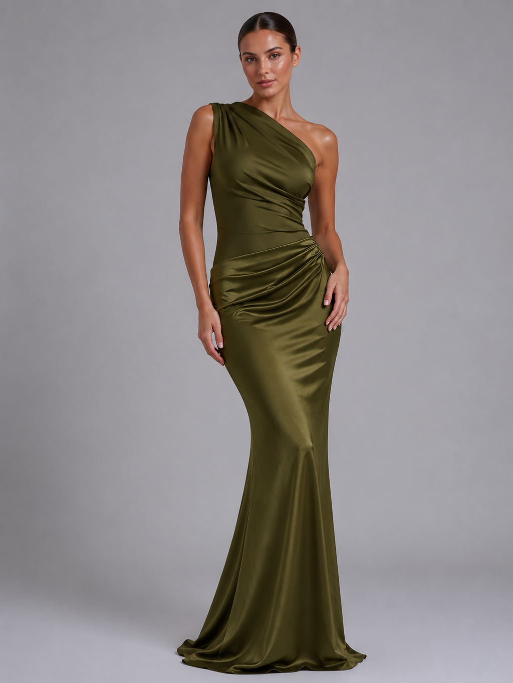 One-Shoulder Satin Feel Women's Maxi Dress