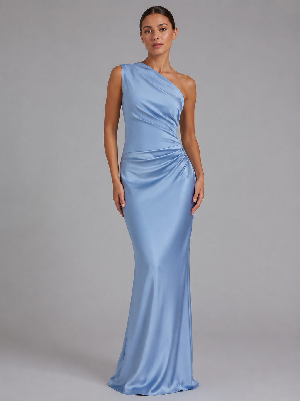 One-Shoulder Satin Feel Women's Maxi Dress