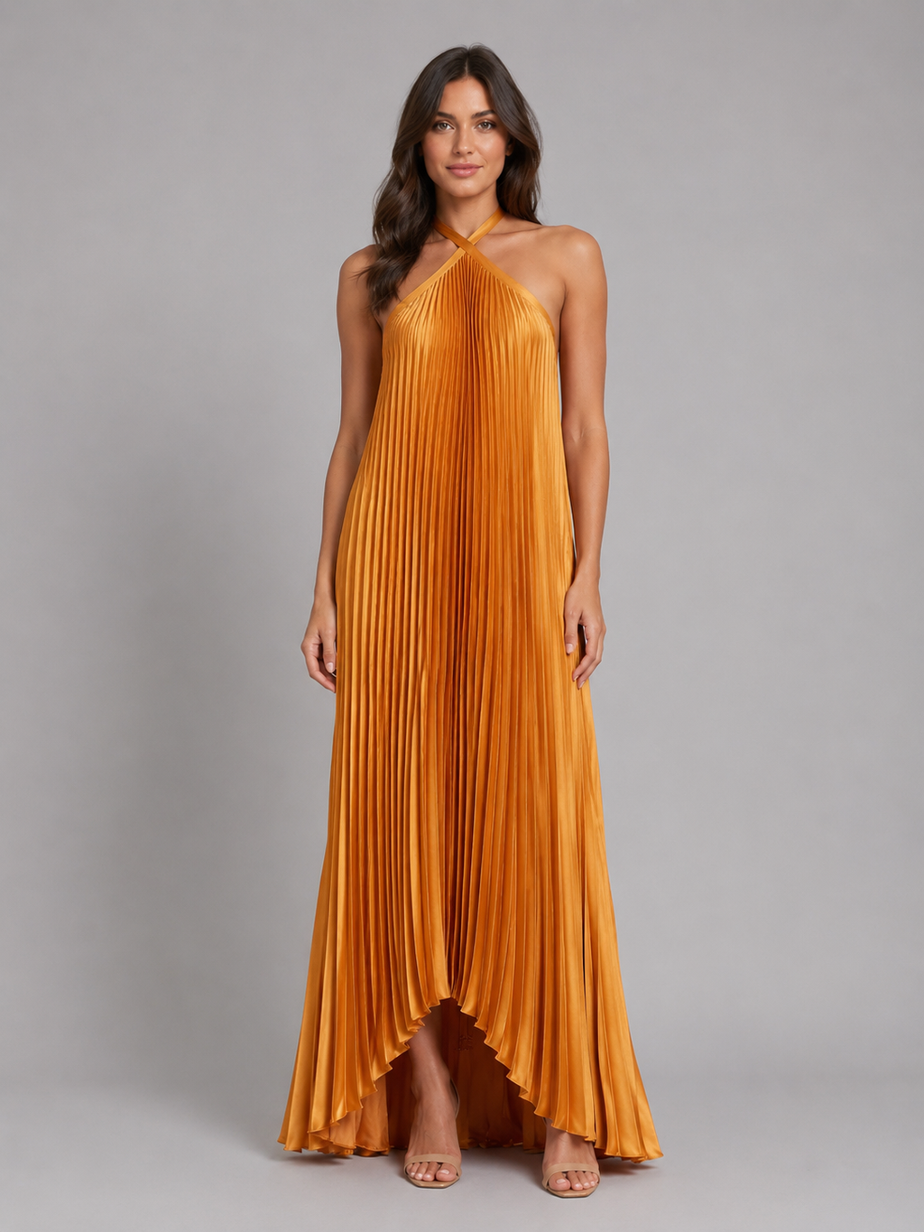 Women's Pleated Halterneck Maxi Dress