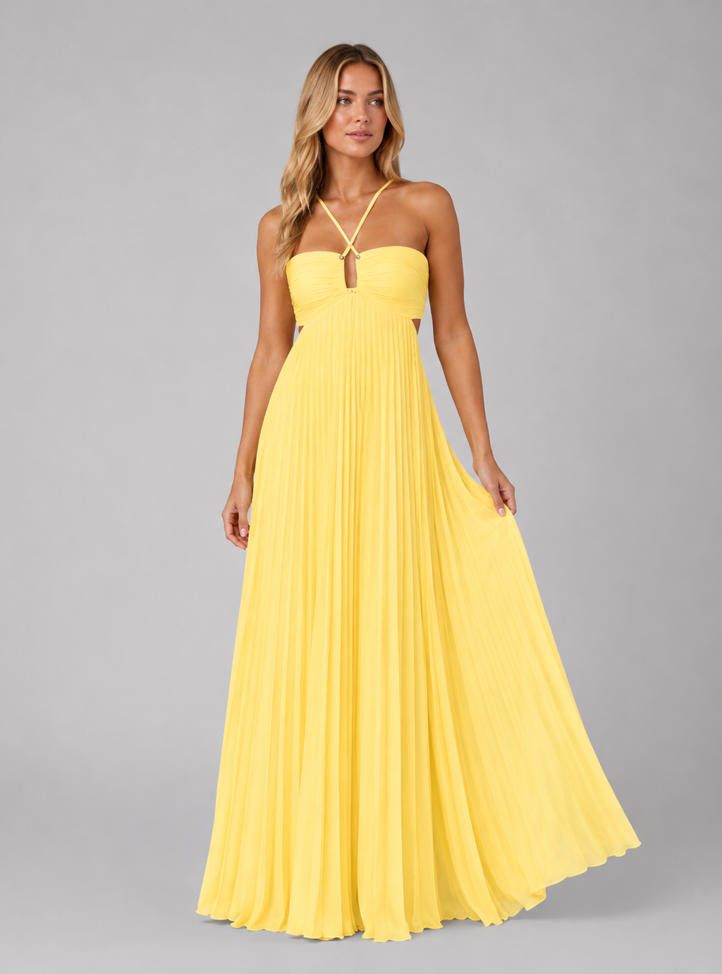 Pleated Halterneck Women's Maxi Dress