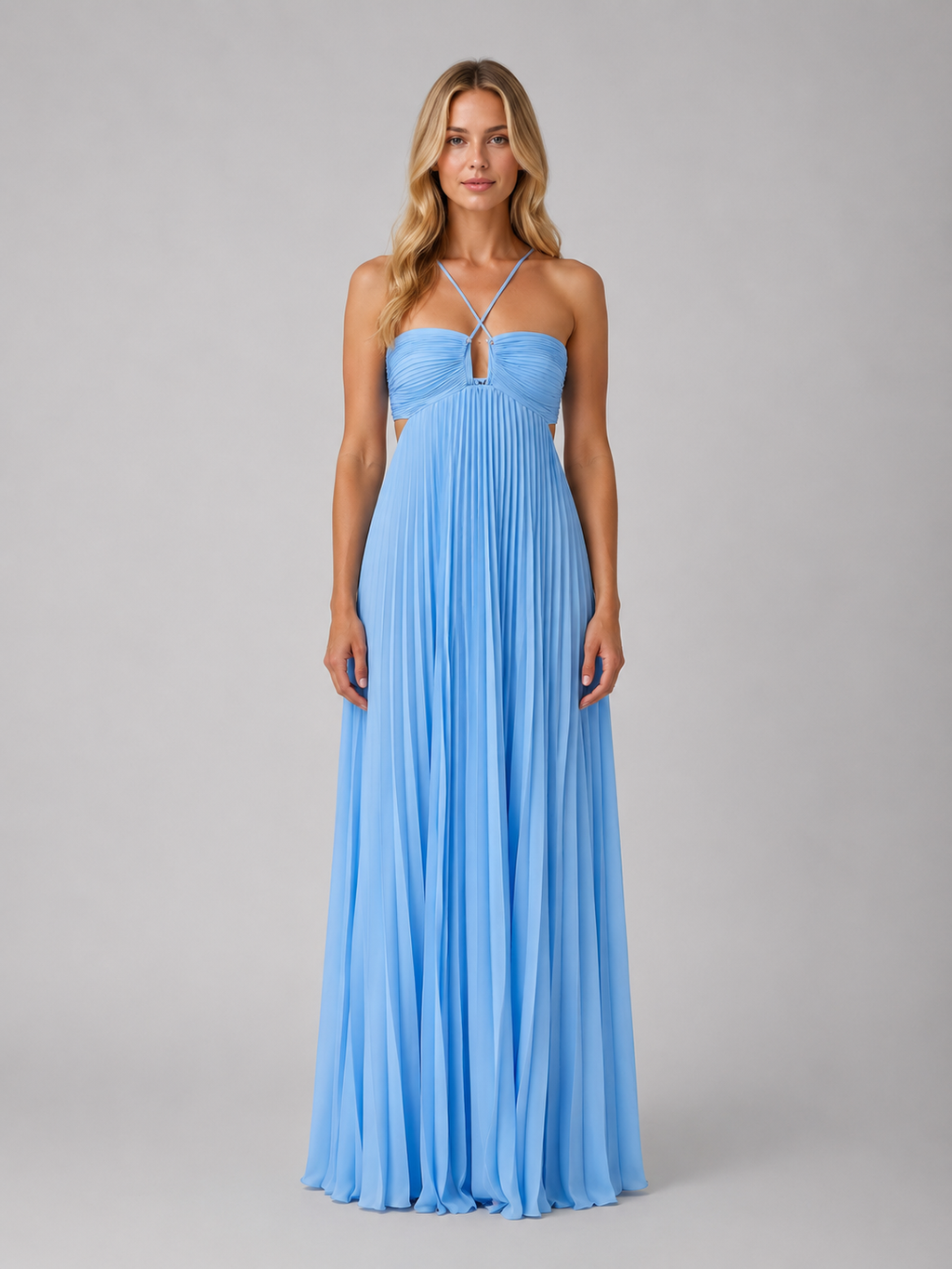 Pleated Halterneck Women's Maxi Dress
