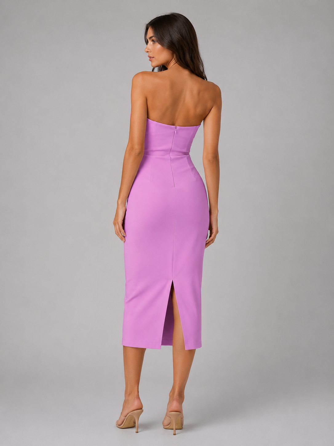 Ruched Strapless Women's Midi Dress