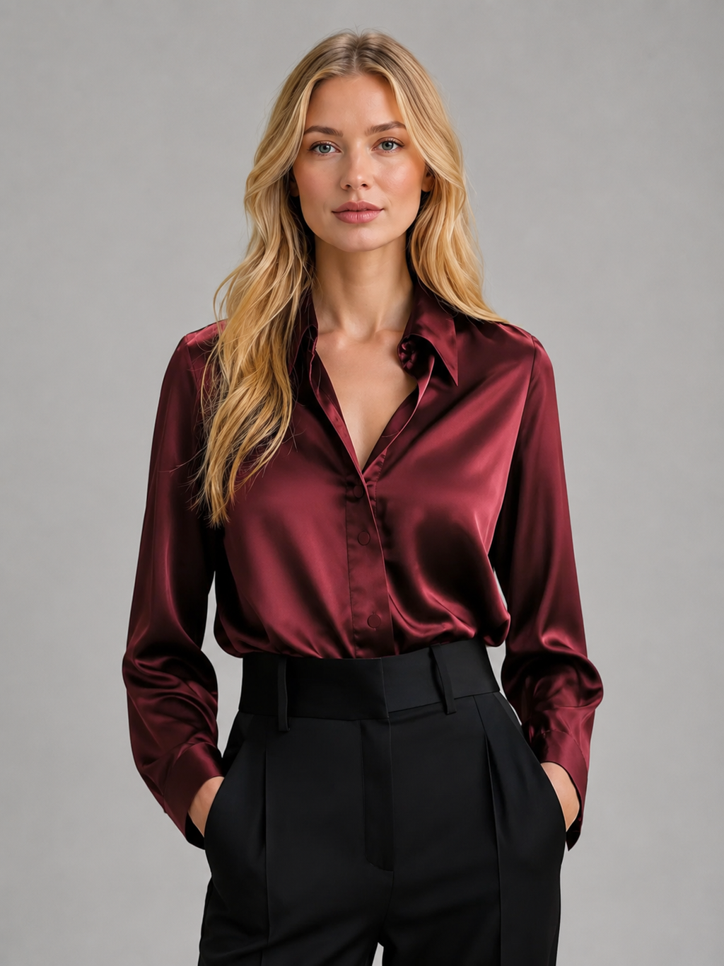Oliver & Blake Elegant Silky Drape Women's Blouse