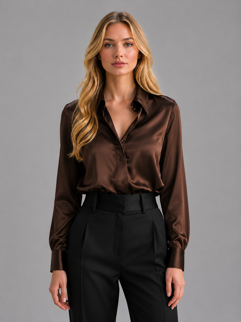 Oliver & Blake Elegant Silky Drape Women's Blouse