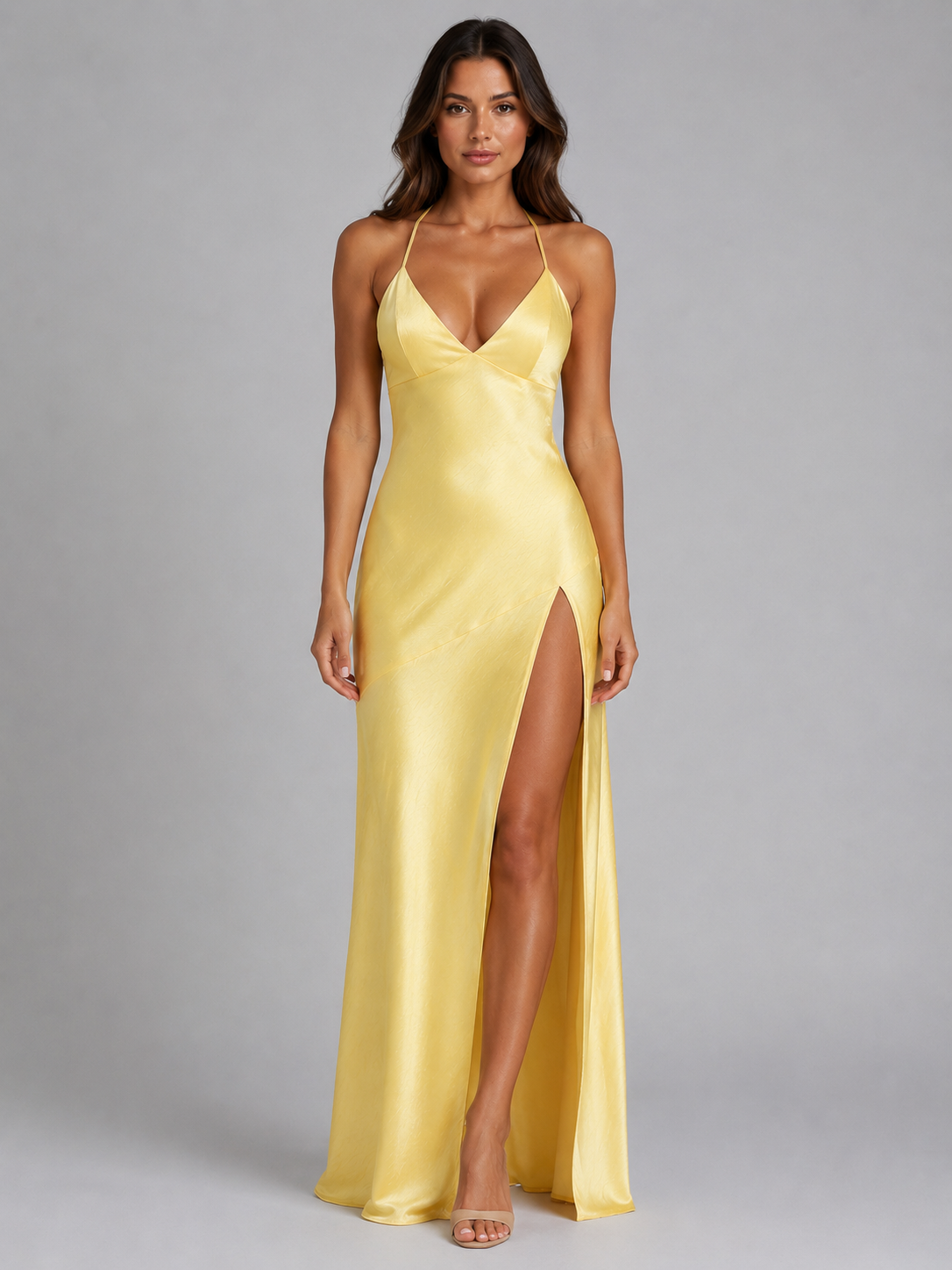 Satin Feel High Split Women's Maxi Dress
