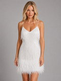 Sequin Fringe Feather Trim Women's Mini Dress