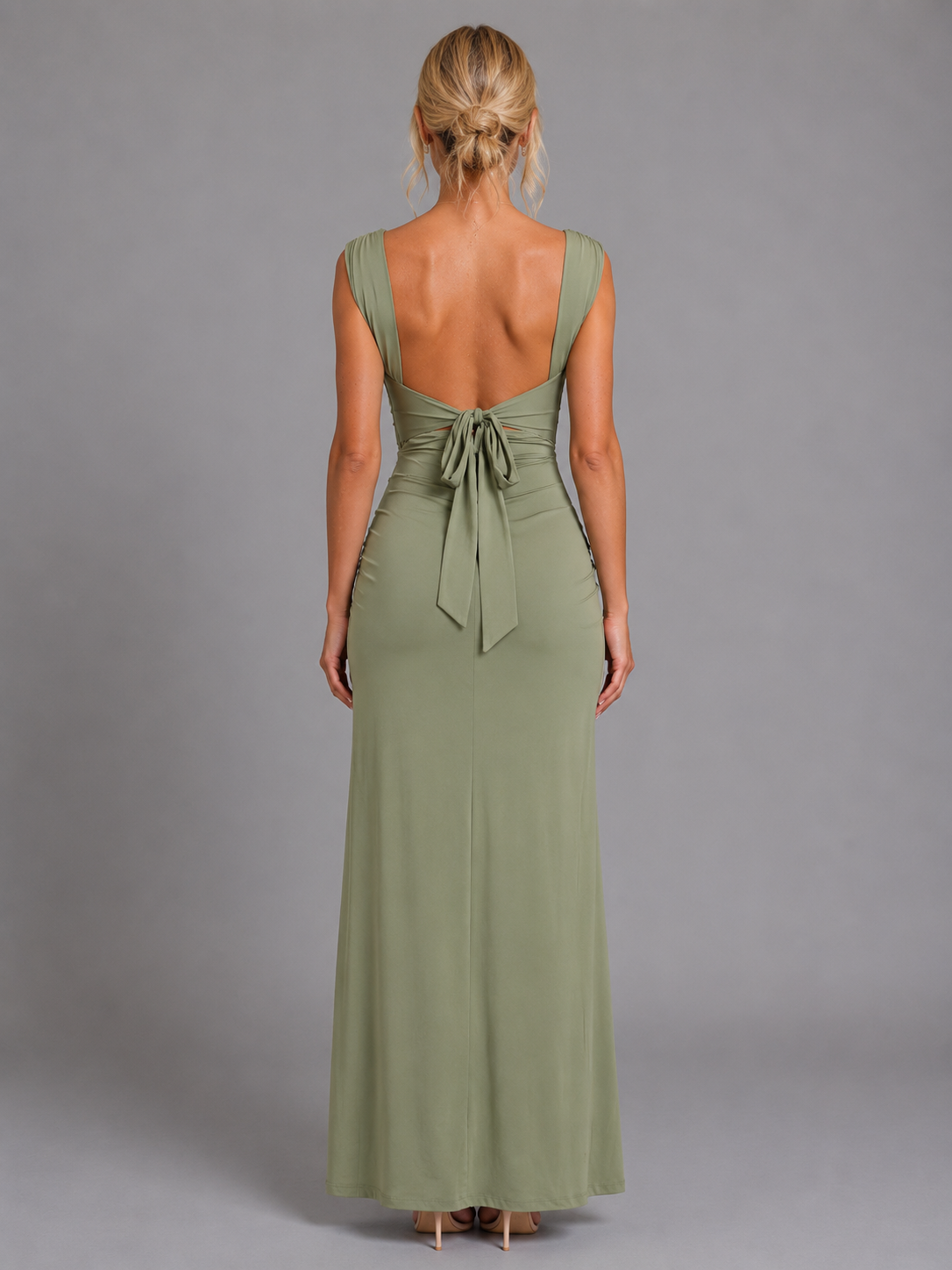 Square Neck Side Split Women's Maxi Dress