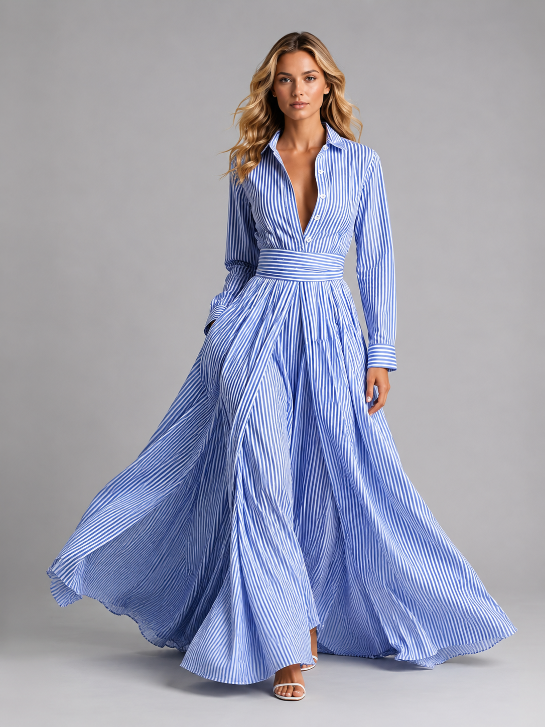 Striped Shirt Women's Maxi Dress