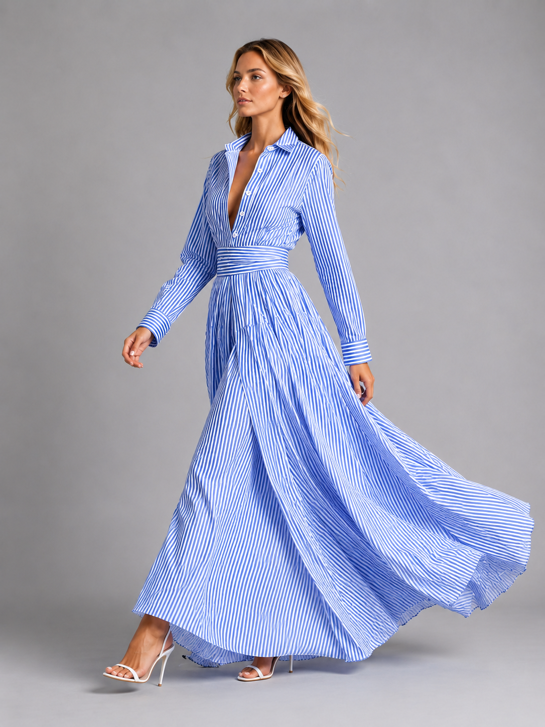 Striped Shirt Women's Maxi Dress