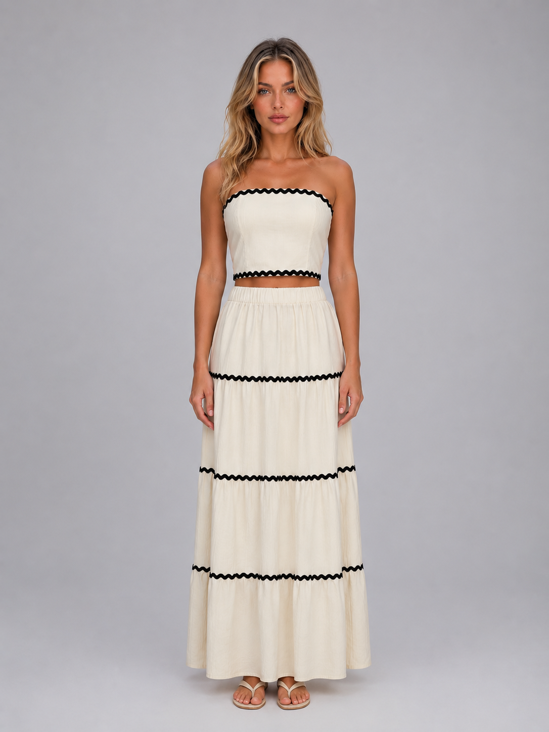 Summer Crop Top and Tiered Maxi Skirt Women's Set