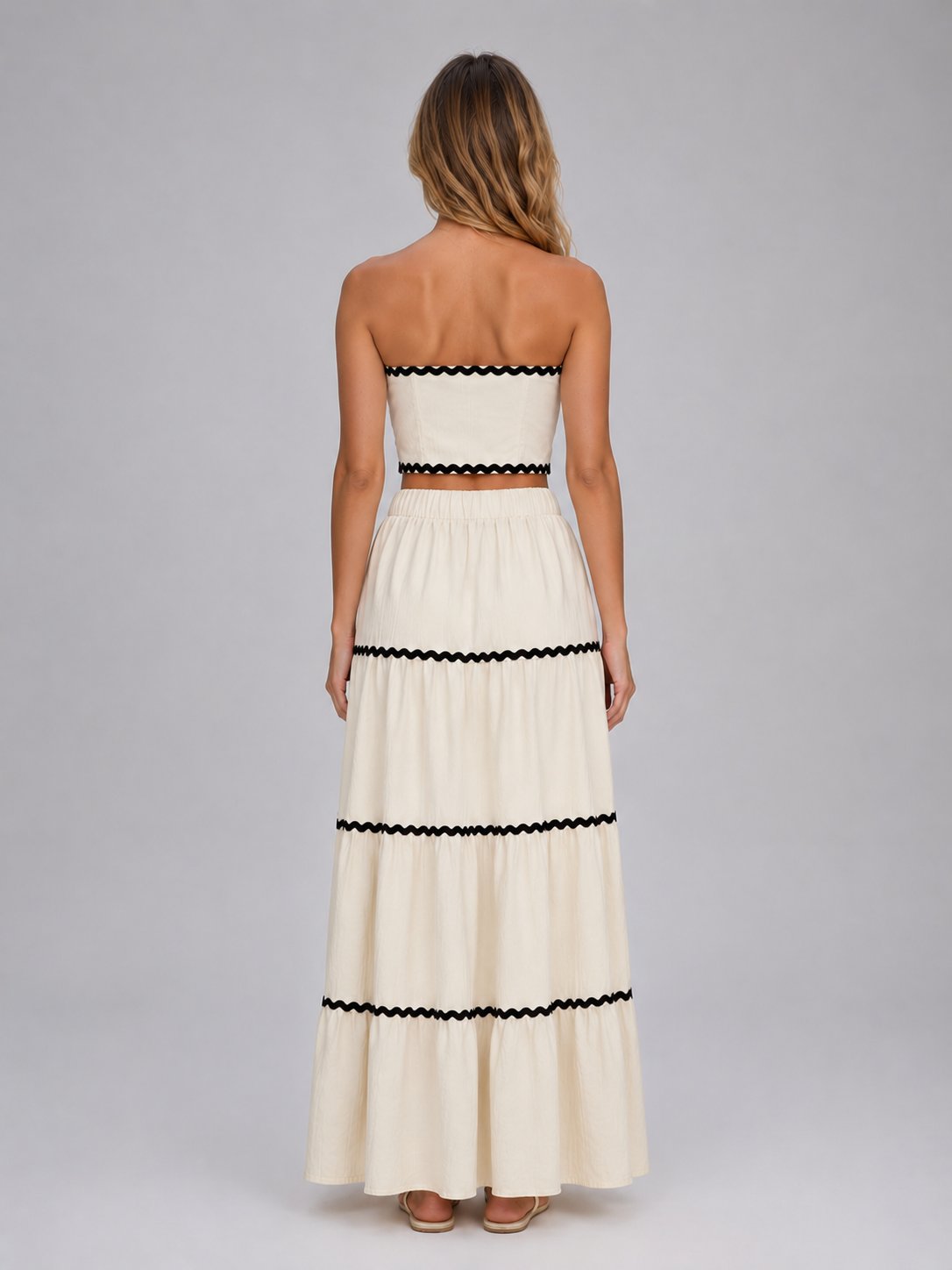 Summer Crop Top and Tiered Maxi Skirt Women's Set