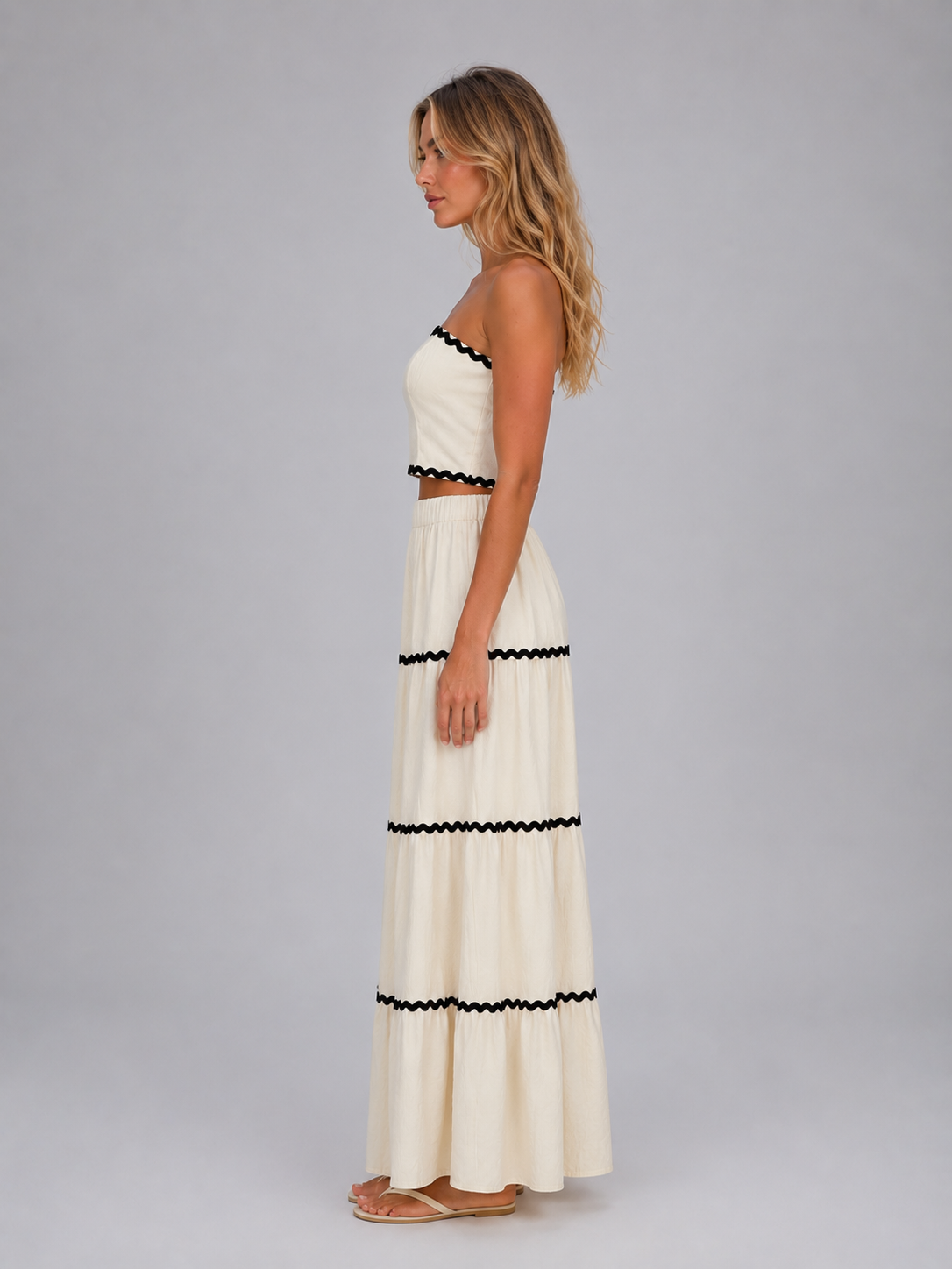 Summer Crop Top and Tiered Maxi Skirt Women's Set