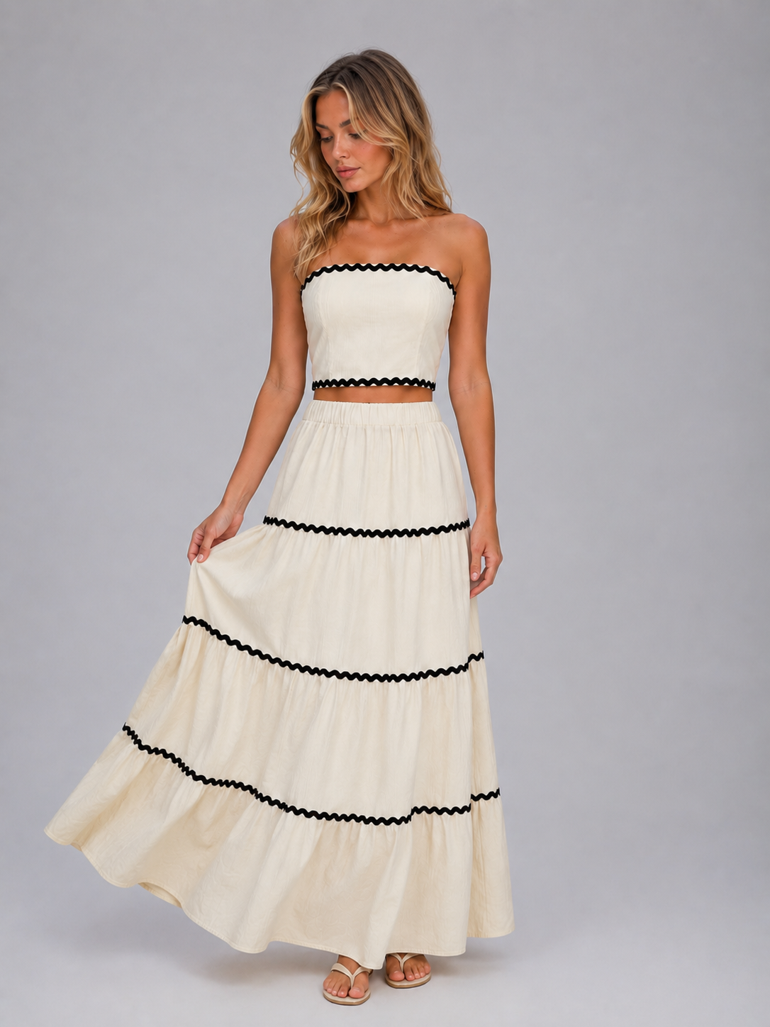 Summer Crop Top and Tiered Maxi Skirt Women's Set