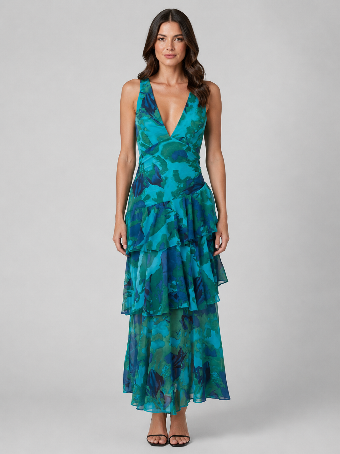 Tiered Ruffle V-Neck Women's Maxi Dress