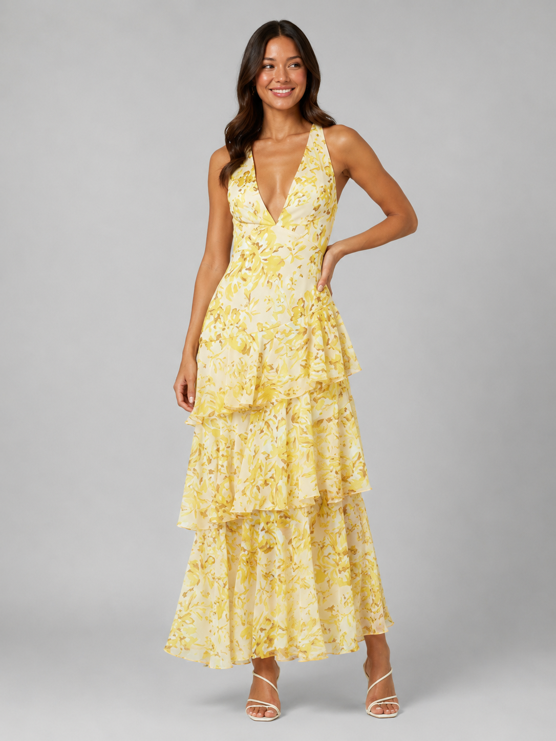 Tiered Ruffle V-Neck Women's Maxi Dress