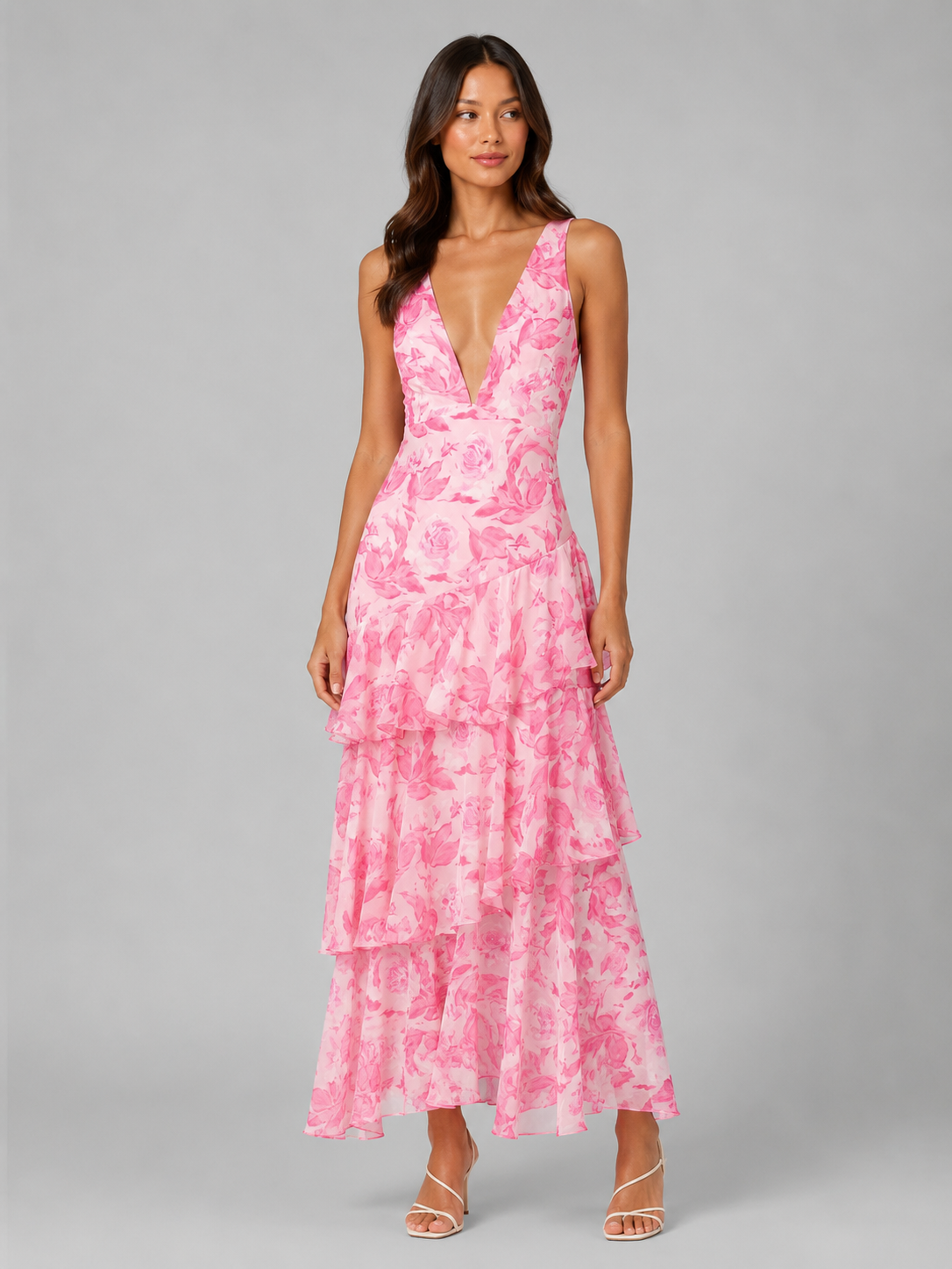 Tiered Ruffle V-Neck Women's Maxi Dress