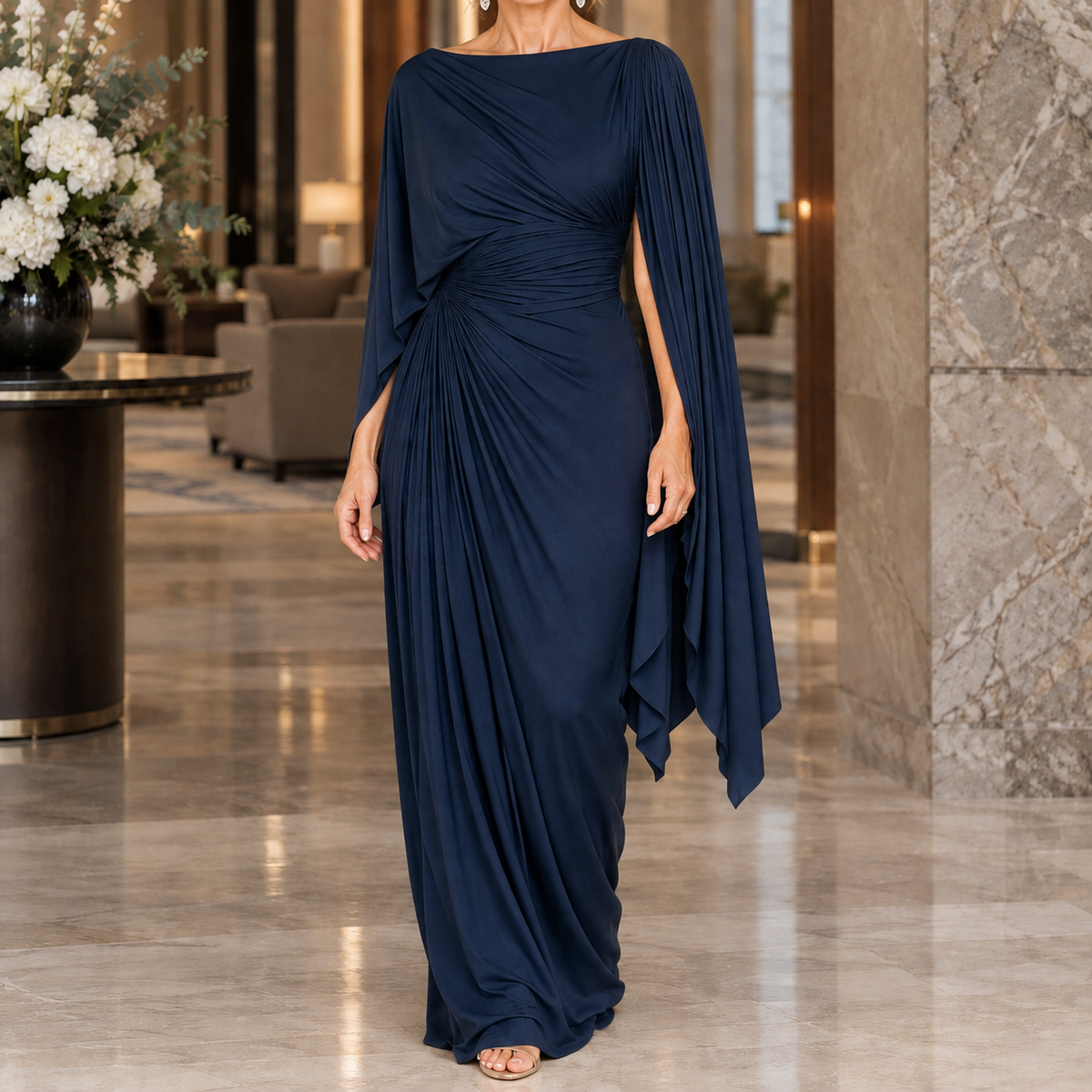 Annabel-Hope Ruched Cape Women's Dress