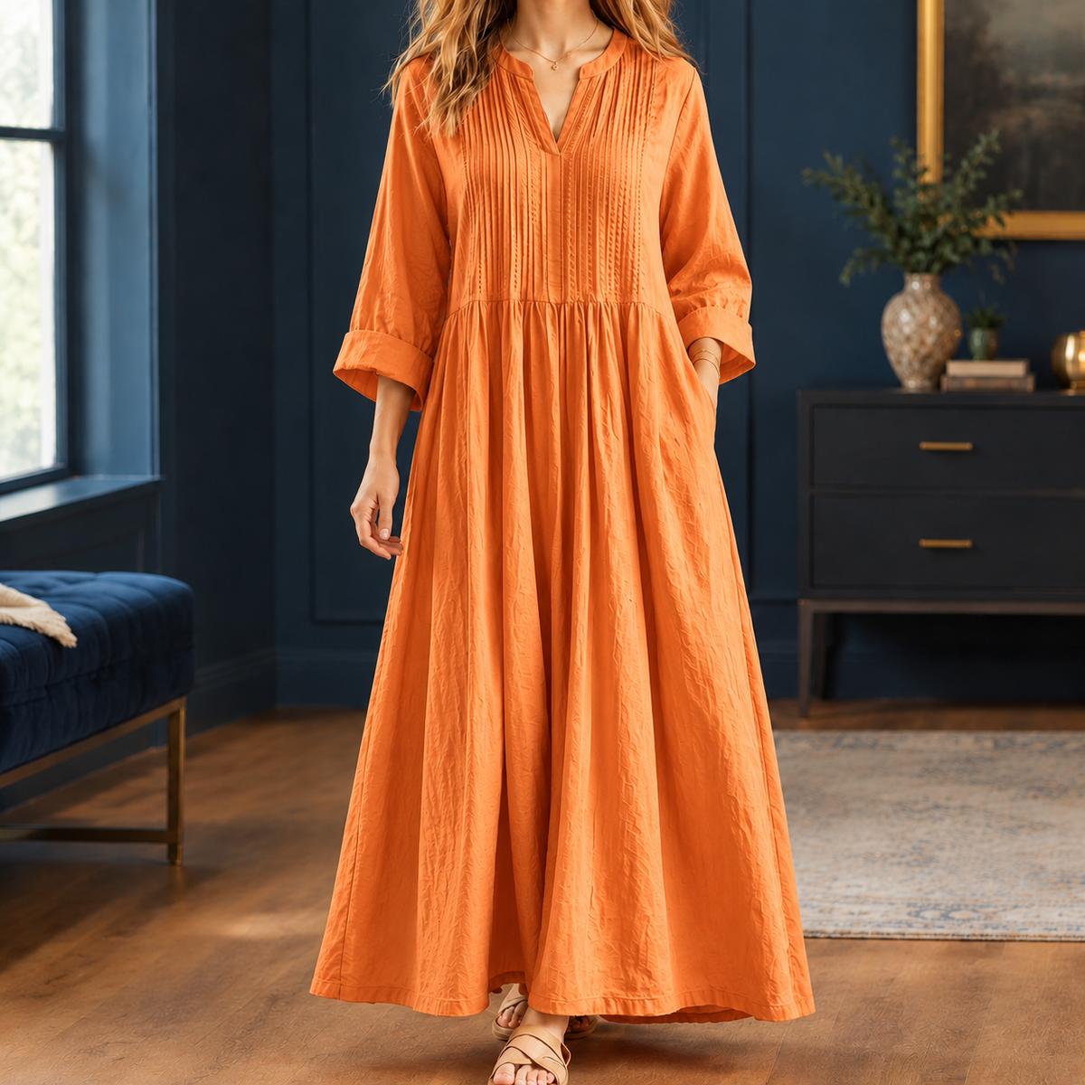 Oliver & Blake Violetta-Jade Pintuck Women's Maxi Dress