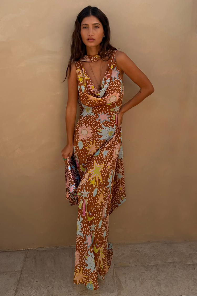 Delia Cowl Neck Halter Women's Maxi Dress