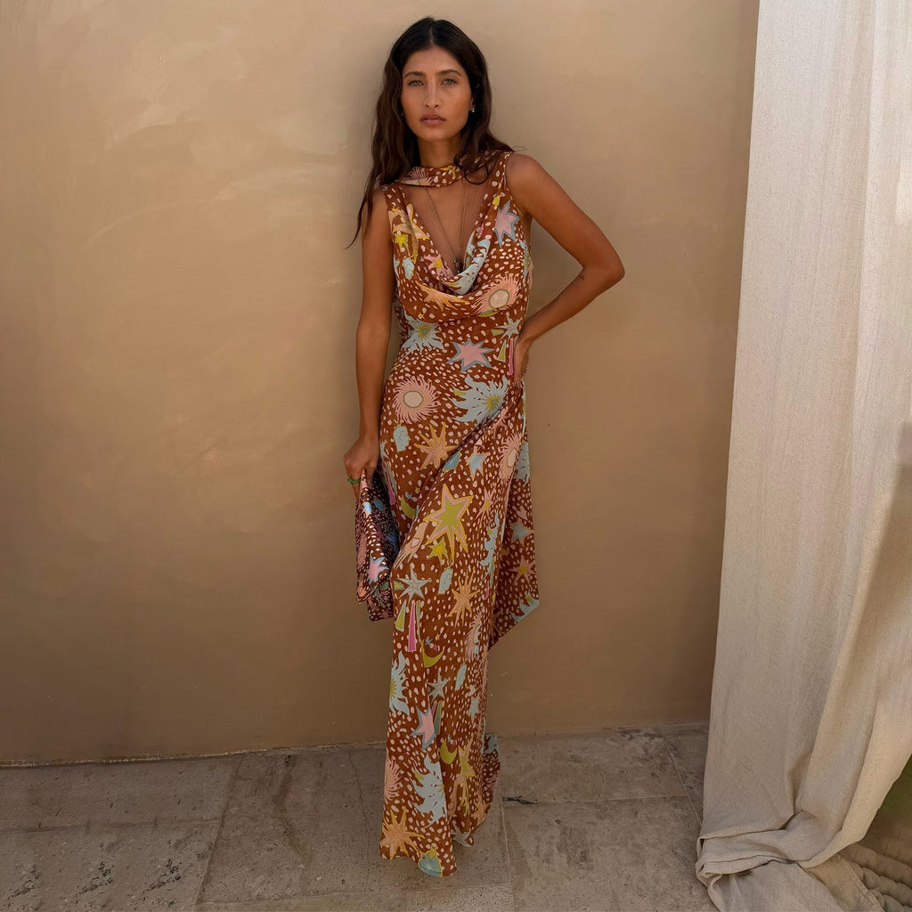 Delia Cowl Neck Halter Women's Maxi Dress