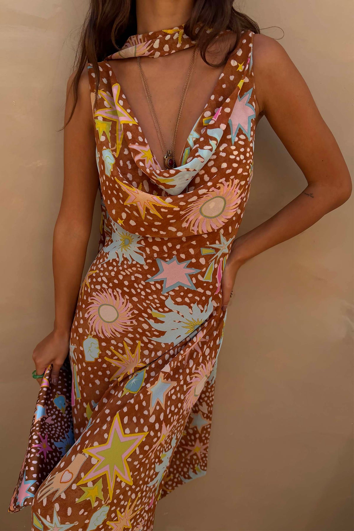 Delia Cowl Neck Halter Women's Maxi Dress