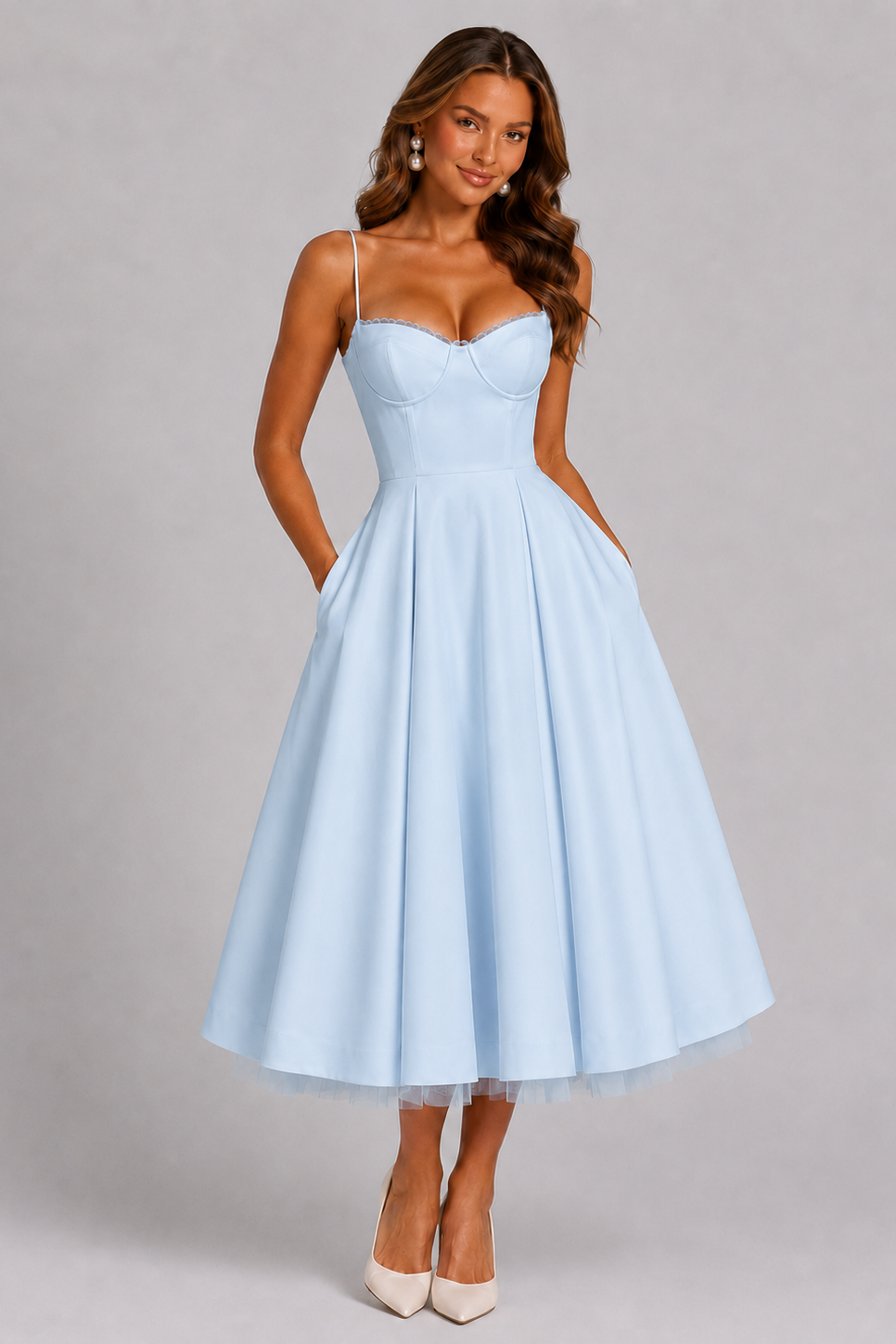 Seraphina Corset Spaghetti Strap Women's Midi Dress
