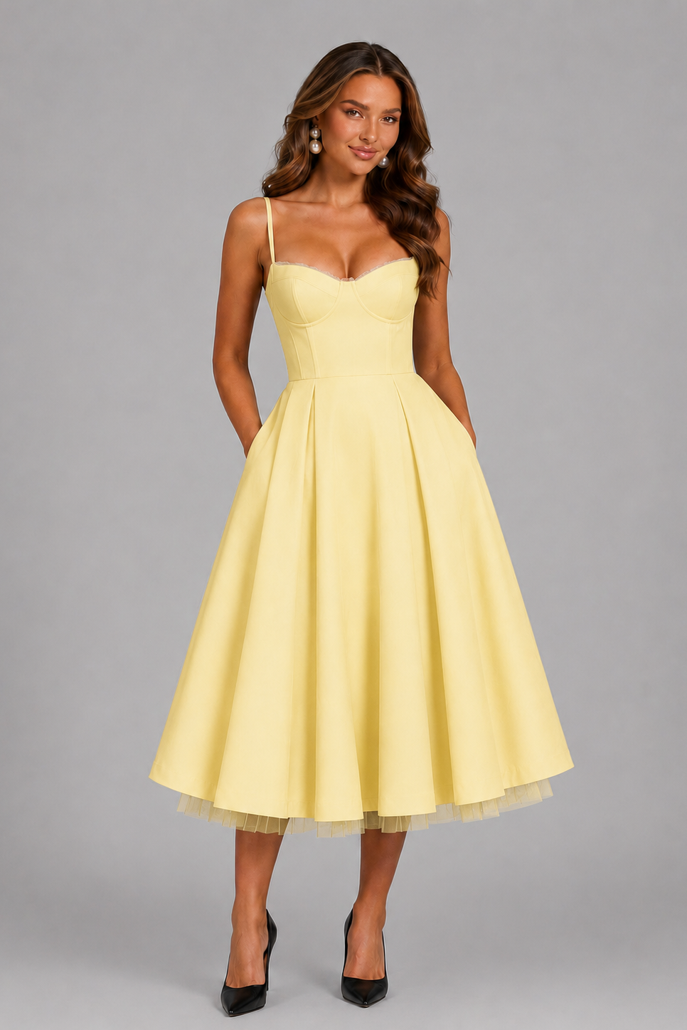 Seraphina Corset Spaghetti Strap Women's Midi Dress