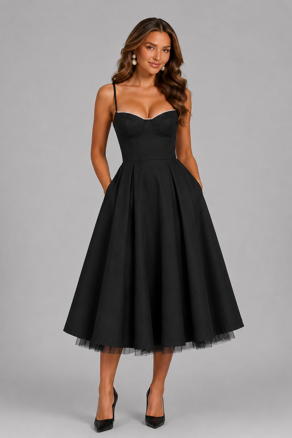 Seraphina Corset Spaghetti Strap Women's Midi Dress